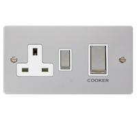 Click Define FPCH504WH Flat Plate 45A Ingot 2G DP Switch + 13A DP Switched Socket - Polished Chrome (White)