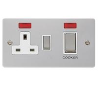 Click Define FPCH505WH Flat Plate 45A Ingot 2G DP Switch + 13A DP Switched Socket + Neon - Polished Chrome (White)