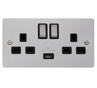 Click Define FPCH570BK Flat Plate 13A Ingot 2G Switched Socket + 1x2.1A USB - Polished Chrome (Black)