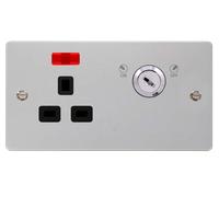 Click Define FPCH655BK Flat Plate 13A Ingot 1G DP Key Lockable Switched Socket + Neon - Polished Chrome (Black)