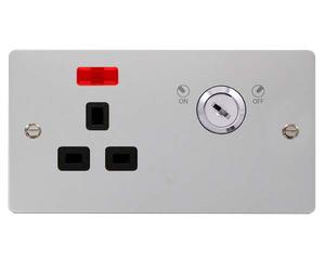 Click Define FPCH655BK Flat Plate 13A Ingot 1G DP Key Lockable Switched Socket + Neon - Polished Chrome (Black)