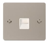 Click Define FPPN120WH Flat Plate Single Master Telephone Outlet - Pearl Nickel (White)