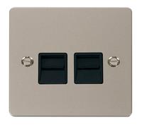 Click Define FPPN121BK Flat Plate Twin Master Telephone Outlet - Pearl Nickel (Black)