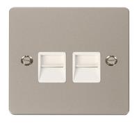 Click Define FPPN121WH Flat Plate Twin Master Telephone Outlet - Pearl Nickel (White)