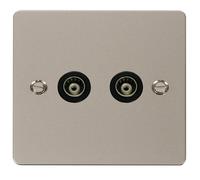 Click Define FPPN159BK Flat Plate Twin Co-Axial Outlet (Isolated) - Pearl Nickel (Black)