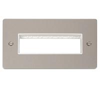 Click Define FPPN426WH Flat Plate 2G MiniGrid Unfurnished Front Plate (6 In-Line) - Pearl Nickel (White)