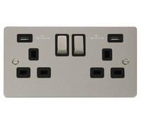 Click Define FPPN580BK Flat Plate 13A Ingot 2G Switched Socket + 2x2.1A USB - Pearl Nickel (Black)