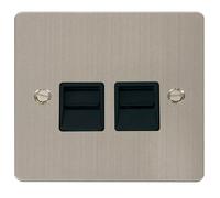 Click Define FPSS126BK Flat Plate Twin Secondary Telephone Outlet - Stainless Steel (Black)