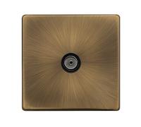Click Definity Complete SFAB065BK Single Non-Isolated Coaxial Outlet - Antique Brass Cover Plate - Black Insert