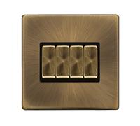 Click Definity Complete SFAB104BK 10AX Ingot 4 Gang 2 Way Single Plate Switch - Antique Brass Cover Plate - Black Insert