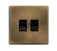 Click Definity Complete SFAB121BK Twin Telephone Master Outlet - Antique Brass Cover Plate - Black Insert