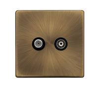Click Definity Complete SFAB170BK Non-Isolated Satellite & Non-Isolated Coaxial Outlet- Antique Brass Cover Plate - Black Insert