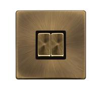 Click Definity Complete SFAB412BK 10AX Ingot 2 Gang 2 Way Switch - Antique Brass Cover Plate - Black Insert