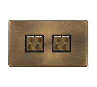Click Definity Complete SFAB414BK 10AX Ingot 4 Gang 2 Way Switch - Antique Brass Cover Plate - Black Insert