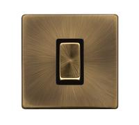 Click Definity Complete SFAB500BK 50A Ingot 1 Gang Double Pole Switch - Antique Brass Cover Plate - Black Insert