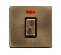 Click Definity Complete SFAB501BK 50A Ingot 1 Gang Double Pole Switch With Neon - Antique Brass Cover Plate - Black Insert