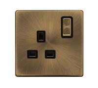 Click Definity Complete SFAB535BK 13A Ingot 1 Gang DP Switched Socket - Antique Brass Cover Plate - Black Insert