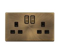 Click Definity Complete SFAB536BK 13A Ingot 2 Gang DP Switched Socket - Antique Brass Cover Plate - Black Insert