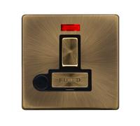 Click Definity Complete SFAB552BK 13A Ingot Switched Fused Connection Unit With Neon & Optional Flex Outlet - Antique Brass Cover Plate - Black Insert