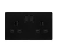 Click Definity Complete SFBK036BK 13A Ingot 2 Gang DP Switched Socket - Matt Black Cover Plate - Black Insert