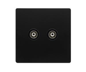 Click Definity Complete SFBK159BK Twin Isolated Coaxial Outlet - Matt Black Cover Plate - Black Insert