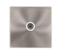 Click Definity Complete SFBS065PW Single Non-Isolated Coaxial Outlet - Brushed Steel Cover Plate - Polar White Insert
