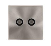 Click Definity Complete SFBS066BK Twin Non-Isolated Coaxial Outlet - Brushed Steel Cover Plate - Black Insert