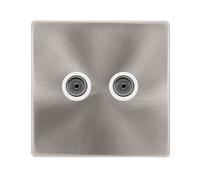 Click Definity Complete SFBS066PW Twin Non-Isolated Coaxial Outlet - Brushed Steel Cover Plate - Polar White Insert