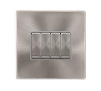 Click Definity Complete SFBS104GY 10AX Ingot 4 Gang 2 Way Single Plate Switch - Brushed Steel Cover Plate - Grey Insert