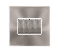 Click Definity Complete SFBS104PW 10AX Ingot 4 Gang 2 Way Single Plate Switch - Brushed Steel Cover Plate - Polar White Insert