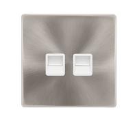 Click Definity Complete SFBS121PW Twin Telephone Master Outlet - Brushed Steel Cover Plate - Polar White Insert