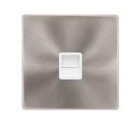 Click Definity Complete SFBS125PW Single Telephone Secondary Outlet - Brushed Steel Cover Plate - Polar White Insert