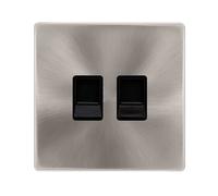 Click Definity Complete SFBS126BK Twin Telephone Secondary Outlet - Brushed Steel Cover Plate - Black Insert