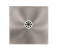 Click Definity Complete SFBS156PW Non-Isolated Single Satellite Outlet - Brushed Steel Cover Plate - Polar White Insert