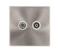 Click Definity Complete SFBS157PW Non-Isolated Single Satellite Outlet- Brushed Steel Cover Plate - Polar White Insert