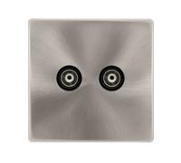 Click Definity Complete SFBS159BK Twin Isolated Coaxial Outlet - Brushed Steel Cover Plate - Black Insert