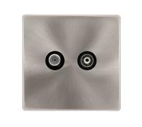 Click Definity Complete SFBS170BK Non-Isolated Satellite & Non-Isolated Coaxial Outlet- Brushed Steel Cover Plate - Black Insert