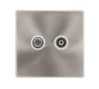 Click Definity Complete SFBS170PW Non-Non-Isolated Single Satellite Outlet- Brushed Steel Cover Plate - Polar White Insert