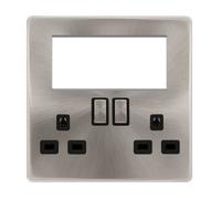 Click Definity Complete SFBS604BK 2 Gang 3 Pin Safety Shutter Switched Socket with Quad New Media Apertures - Brushed Steel Cover Plate - Black Insert