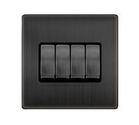 Click Definity Complete SFBZ104BK 10AX Ingot 4 Gang 2 Way Single Plate Switch - Matt Bronze Cover Plate - Black Insert
