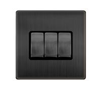 Click Definity Complete SFBZ413BK 10AX Ingot 3 Gang 2 Way Switch - Matt Bronze Cover Plate - Black Insert