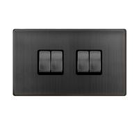 Click Definity Complete SFBZ414BK 10AX Ingot 4 Gang 2 Way Switch - Matt Bronze Cover Plate - Black Insert