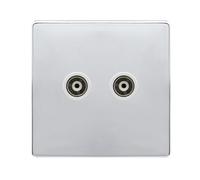 Click Definity Complete SFCH159PW Twin Isolated Coaxial Outlet - Polished Chrome Cover Plate - Polar White Insert