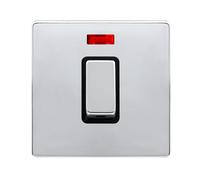 Click Definity Complete SFCH501BK 50A Ingot 1 Gang Double Pole Switch With Neon - Polished Chrome Cover Plate - Black Insert