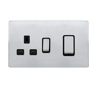 Click Definity Complete SFCH504BK 50A Ingot Double Pole Switch With 13A Double Pole Switched Socket - Polished Chrome Cover Plate - Black Insert