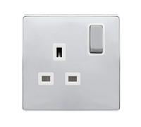 Click Definity Complete SFCH535PW 13A Ingot 1 Gang DP Switched Socket - Polished Chrome Cover Plate - Polar White Insert