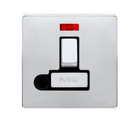 Click Definity Complete SFCH552BK 13A Ingot Switched Fused Connection Unit With Neon & Optional Flex Outlet - Polished Chrome Cover Plate - Black Insert