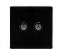 Click Definity Complete SFMB066BK Twin Non-Isolated Coaxial Outlet - Metal Black Cover Plate - Black Insert