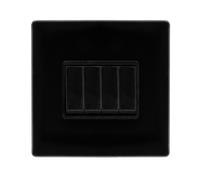 Click Definity Complete SFMB104BK 10AX 4 Gang 2 Way Single Plate Switch - Metal Matt Black Cover Plate - Black Insert