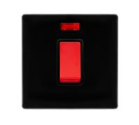 Click Definity Complete SFMB201BK 50A 1 Gang Double Pole Switch With Neon - Metal Black Cover Plate - Black Insert